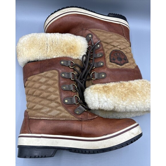 UGG Brynn Brown Leather Lined Boots Lace Up Winter Snow Womens 6 - Picture 8 of 10